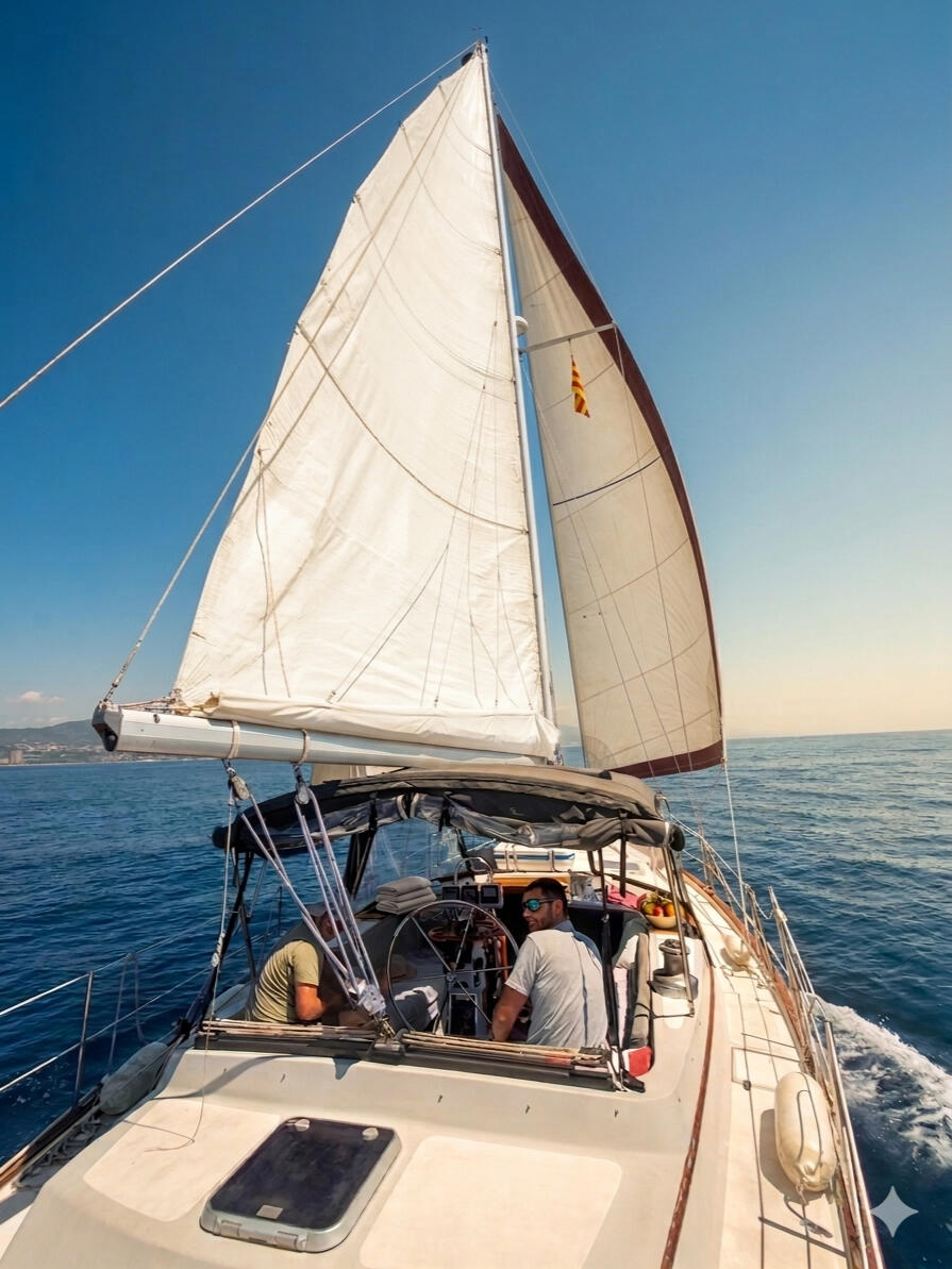 capitana de velero en ibiza cuida de los ecosistemas marinos y la posidonia oceánica en un velero sostenible que hace excursiones en barco por las calas de Formentera